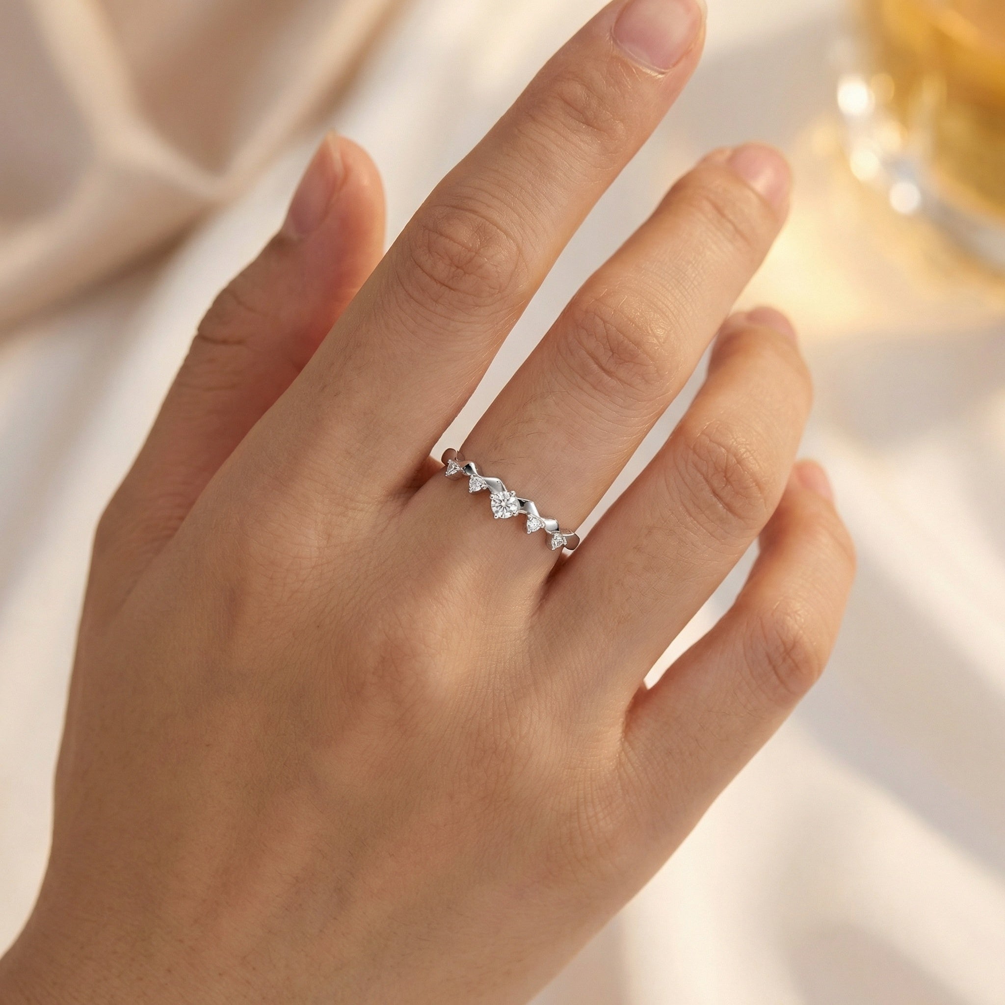 Sterling Silver Dainty Adjustable Silver Wave Ring