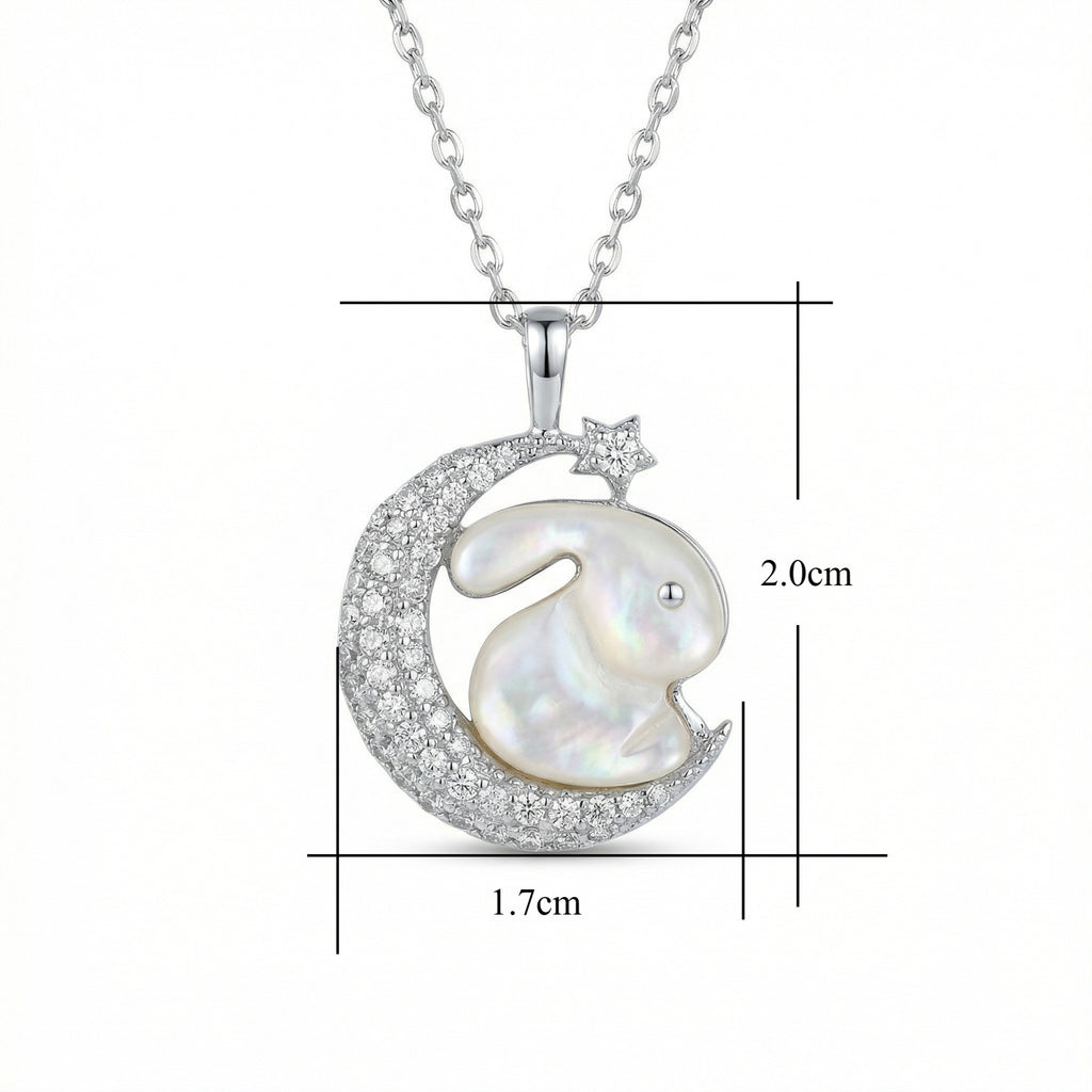  Silver Elegant Mother of Pearl Rabbit and Crescent