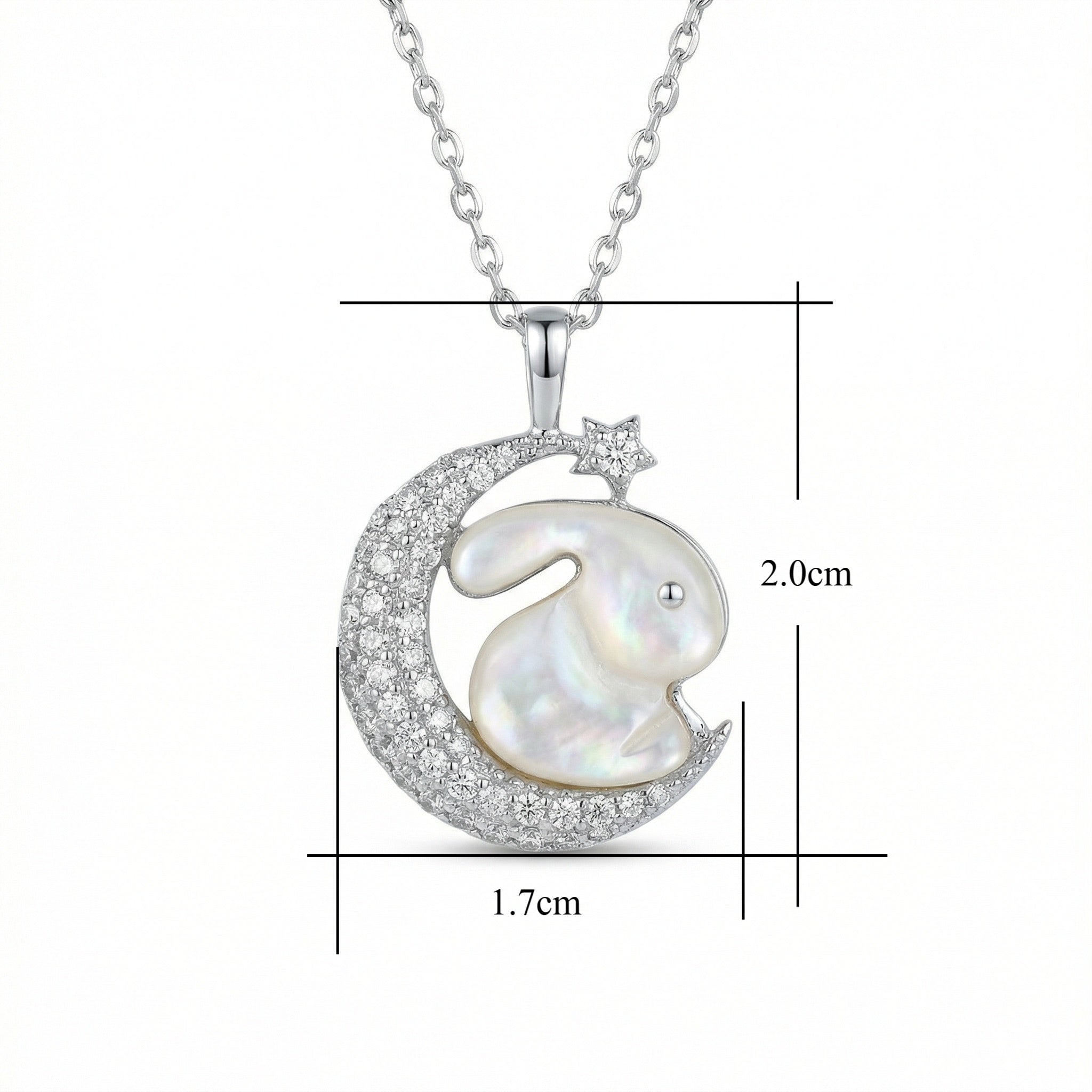  Silver Elegant Mother of Pearl Rabbit and Crescent