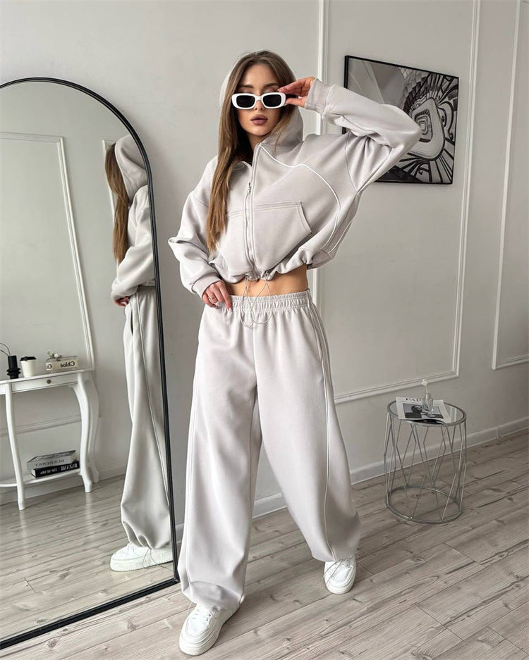 Women's Sportswear Set Solid Color Cardigan Set