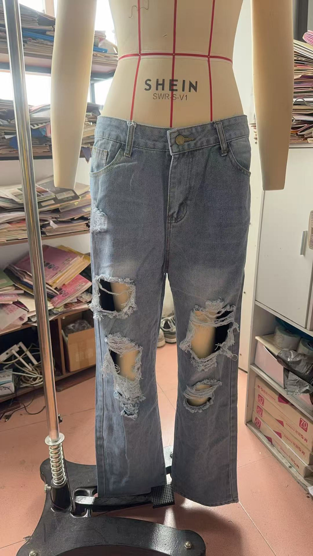 Stone Washed High-Waisted Straight Leg Long Pants