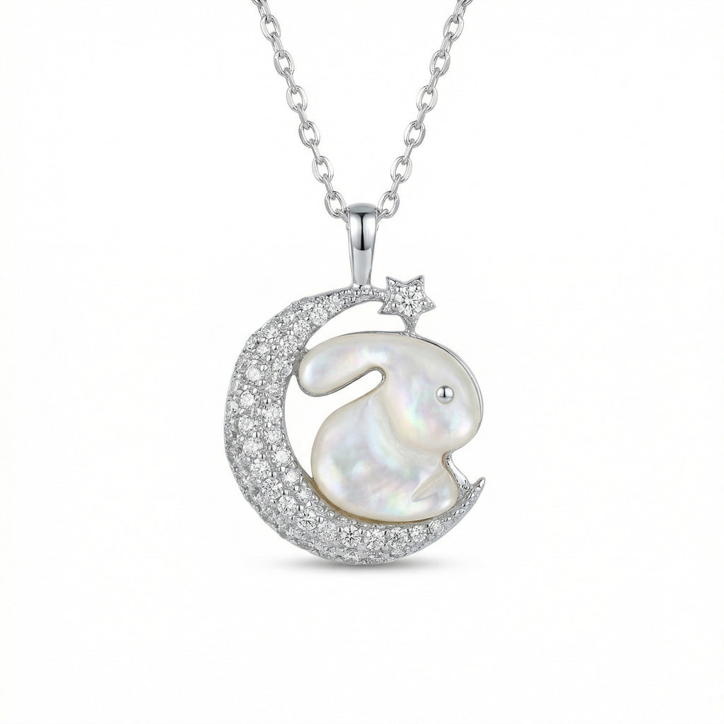 Silver Elegant Mother of Pearl Rabbit and Crescent