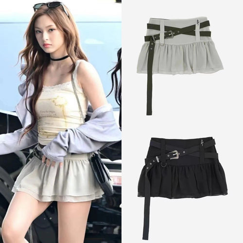 Belted Ruffled Versatile Spicy Girl Chiffon Short