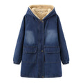 New Womens Fleece-Lined Mid-Length Denim Padded Jacket Coats