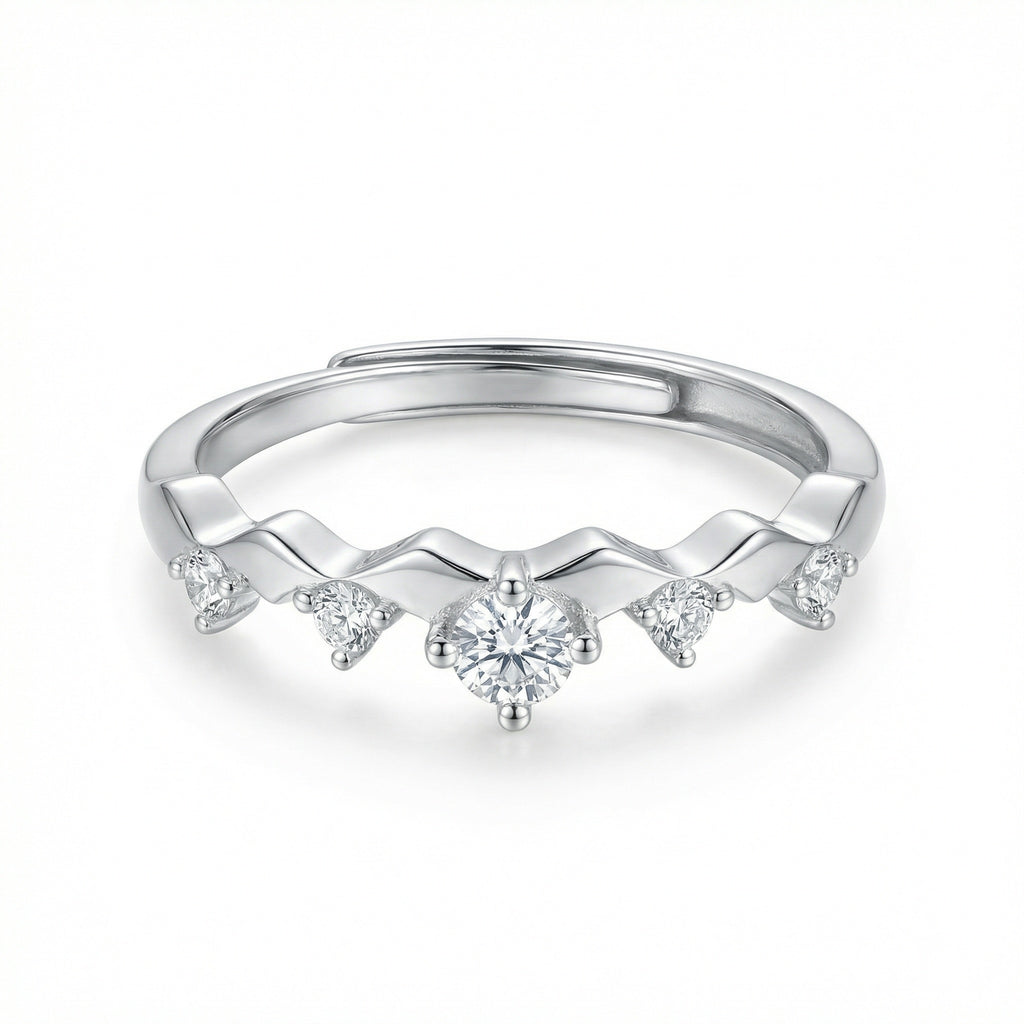 Sterling Silver Dainty Adjustable Silver Wave Ring