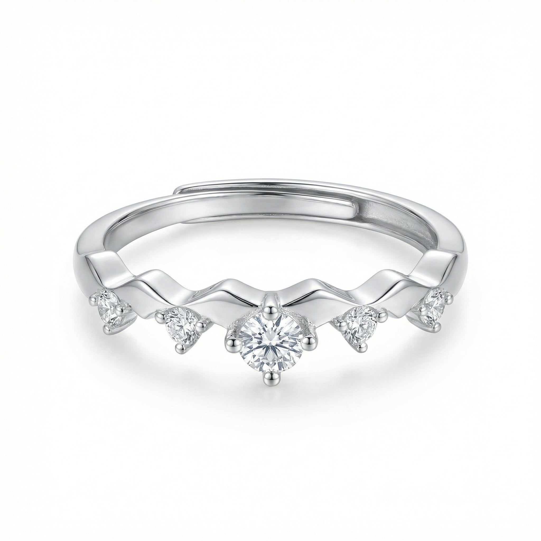 Sterling Silver Dainty Adjustable Silver Wave Ring